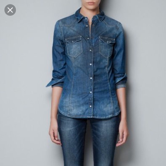Denim shirt zara woman Clearance